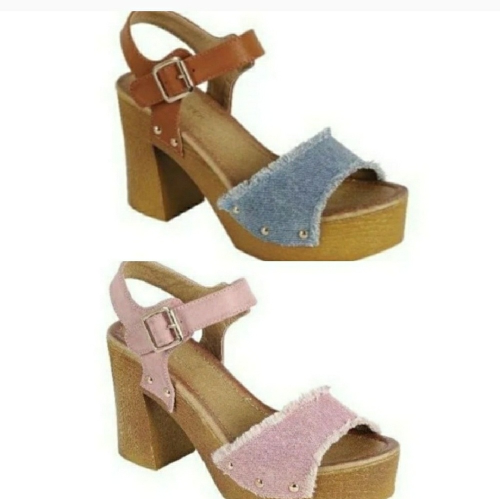 ~Frayed pink Denim Platform Sandals